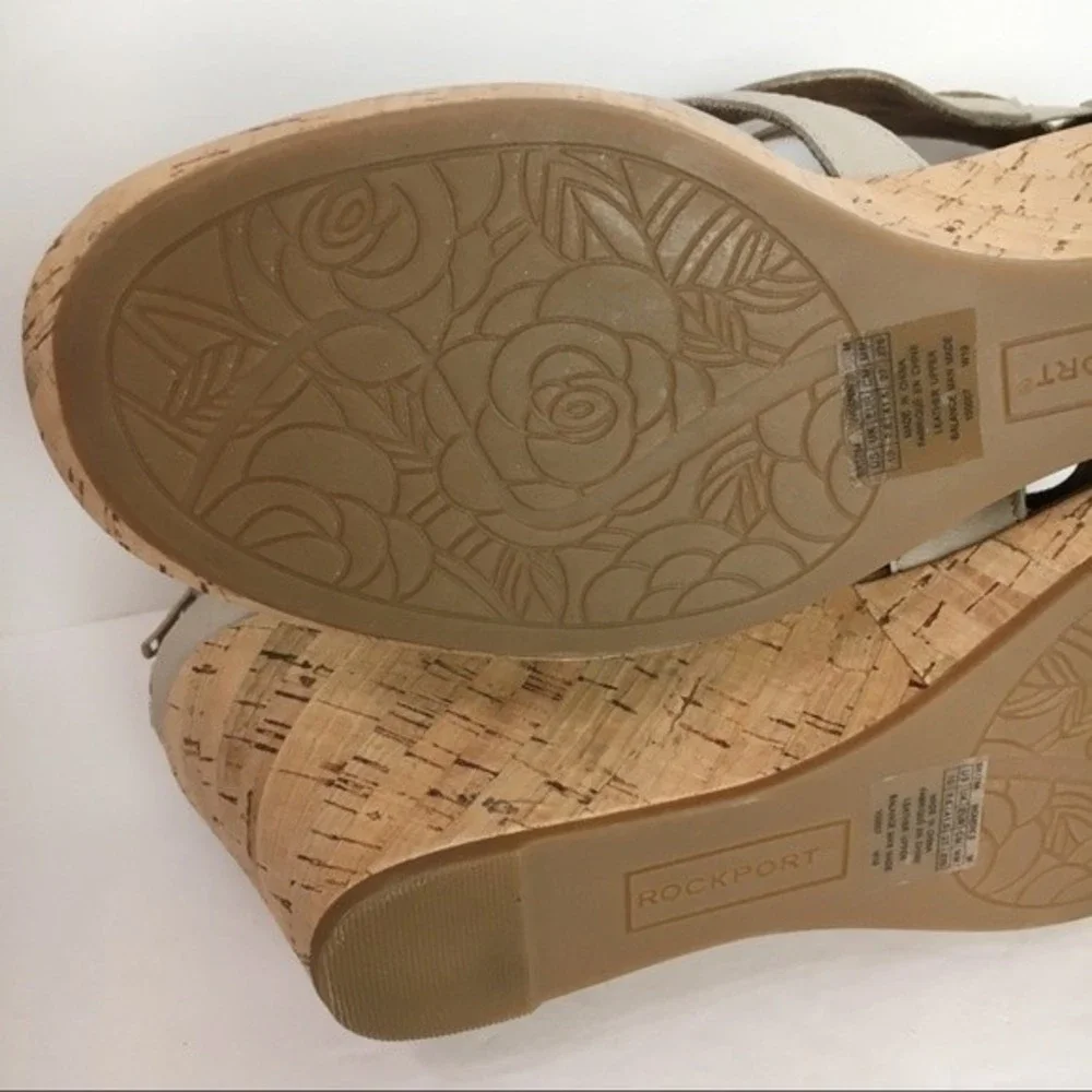 Rockport Womens Size 10 Briah Taupe Leather‎ Gladiator Wedges Sandals Shoes